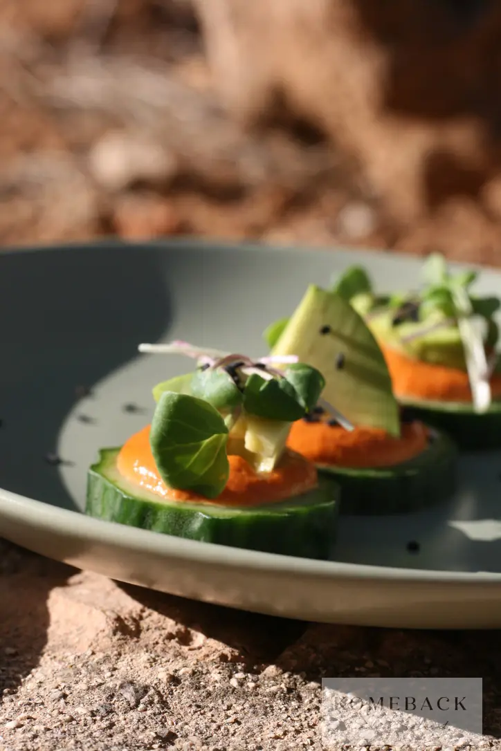 Hapjes met avocado en kiemgroenten van dichtbij